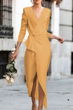 Fashion Celebrities Solid Patchwork V Neck Pencil Skirt Dresses(5 Colors)