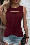 Simplicity Solid Ripped O Neck Tops(6 Colors)