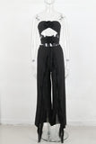 Sexy Casual Solid Tassel Hollowed Out Backless Slit Strapless Sleeveless Two Pieces