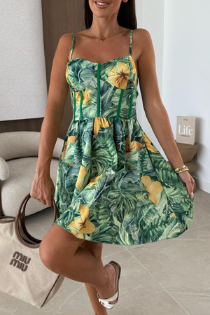 Sexy Print Backless Spaghetti Strap A Line Dresses