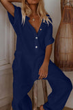 Fashion Casual Solid V Neck Loose Jumpsuits(3 Colors)