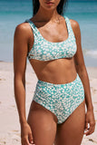 Fashion Vacation Print Patchwork Swimwears(3 Colors)