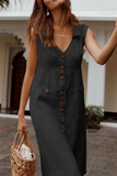 Casual Solid Pocket Buckle Turndown Collar A Line Dresses(5 Colors)