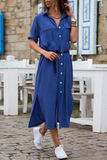 Casual Solid Patchwork Turndown Collar Shirt Dress Dresses(6 Colors)