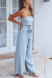 Sexy Solid Strapless Straight Jumpsuits