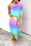 Fashion Print One Shoulder Waist Skirt Dresses(5 Colors)