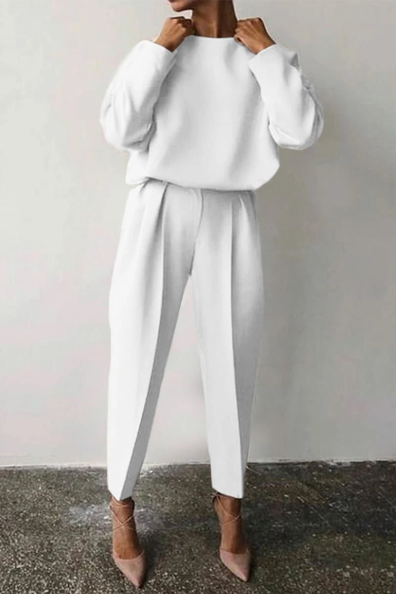 Casual Solid Color O Neck Long Sleeve Two Pieces(3 Colors)