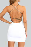 Fashion Solid Backless Pullovers Halter Wrapped Skirt Dresses(5 Colors)