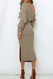 Casual Elegant Solid Backless Slit Strap Design V Neck Pencil Skirt Dresses