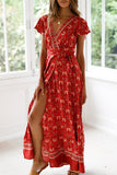 Sexy Elegant Print V Neck A Line Dresses(10 Colors)