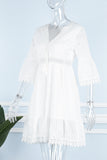Sweet Elegant Solid Tassel Embroidered Hollowed Out V Neck A Line Dresses