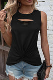 Simplicity Solid Ripped O Neck Tops(6 Colors)