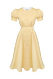 Elegant Solid Buckle O Neck A Line Short Sleeve Dress(5 Colors)