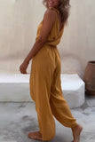 Sexy Simplicity Solid Asymmetrical V Neck Loose Jumpsuits