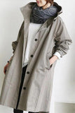 British Style Solid Pocket Buttons Hooded Collar Outerwear
