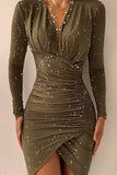Fashion Elegant Hot Drilling Patchwork Fold V Neck One-piece Suits Dresses