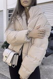 Casual Simplicity Solid Patchwork Pocket Turtleneck Outerwear