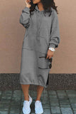 Vestidos casuais de patchwork sólido com gola com capuz e manga comprida (7 cores)