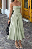 Vintage Elegant Solid Fold Square Collar Sling Dress Dresses