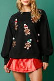 Casual Sweet Santa Claus Sequins Patch O Neck Tops