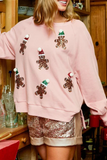 Casual Sweet Santa Claus Sequins Patch O Neck Tops