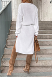 Elegant Simplicity Solid Slit O Neck Long Sleeve Dresses(3 Colors)