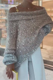 Casual Solid Sequins Sequined Off the Shoulder Sweaters