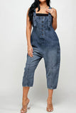 Street Solid Patchwork Buckle Square Collar Straight Jumpsuits(3 Colors)