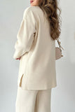 Casual Simplicity Solid Slit Turndown Collar Long Sleeve Two Pieces