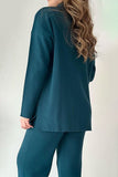 Casual Simplicity Solid Slit Turndown Collar Long Sleeve Two Pieces