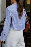 British Style Elegant Striped Patchwork Turndown Collar Tops
