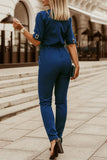 Casual Street Solid Patchwork Buttons Turn-back Collar Regular Jumpsuits(5 Colors)