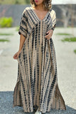 Casual Vintage Geometric Print Slit V Neck A Line Dresses