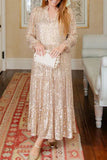 Celebrities Elegant Solid Sequins Sequined V Neck Long Sleeve Dresses