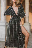 Sexy Vacation Striped Patchwork Swimwears Cover Up