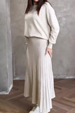 Elegant Solid Fold O Neck Long Sleeve Two Pieces
