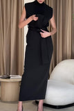 Celebrities Elegant Solid Backless Slit Half A Turtleneck One Step Skirt Dresses