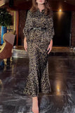 Elegant Leopard With Belt Turndown Collar Long Sleeve Two Pieces