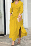 Elegant Solid Slit Fold Turndown Collar Shirt Dress Dresses(4 Colors)