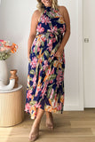 Vintage Elegant Floral Frenulum Halter Printed Dress Dresses