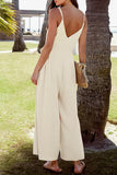Casual Simplicity Solid Bandage V Neck Loose Jumpsuits