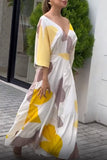 Elegant Print Color Block Contrast V Neck Printed Dress Dresses