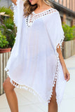 Sexy Vacation Solid Tassel Hollowed Out Backless Swimwears Cover Up(3 Colors)