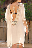 Sexy Vacation Solid Tassel Hollowed Out Backless Swimwears Cover Up(3 Colors)