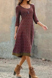 Casual Vintage Geometric Print O Neck A Line Dresses