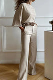 Casual Simplicity Solid O Neck Nine Points Sleeve Two Pieces(No Belt)