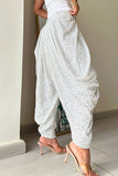 Casual Solid Sequins Sequined Loose High Waist Lantern Solid Color Bottoms