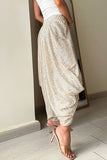 Casual Solid Sequins Sequined Loose High Waist Lantern Solid Color Bottoms