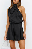 Elegant Solid Fold Halter Rompers