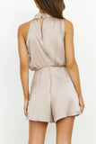 Elegant Solid Fold Halter Rompers